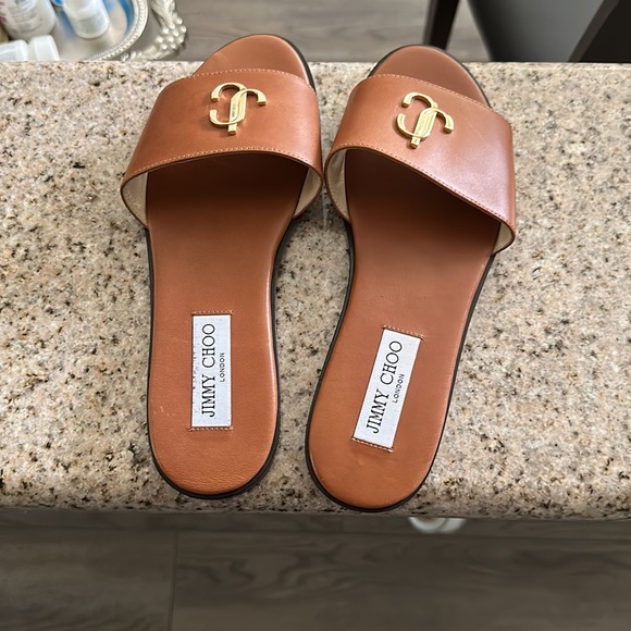 Womens Jimmy Choo Slippers in Size 38 and color dark Tan. Only worn 2 times - Picture 2 of 7